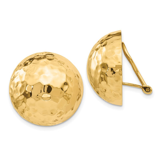 14k 20mm Hammered Half Ball Omega Back Non-pierced Earrings