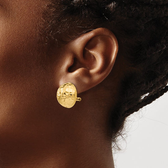Gold Hammered Button Non-pierced Clip Earrings