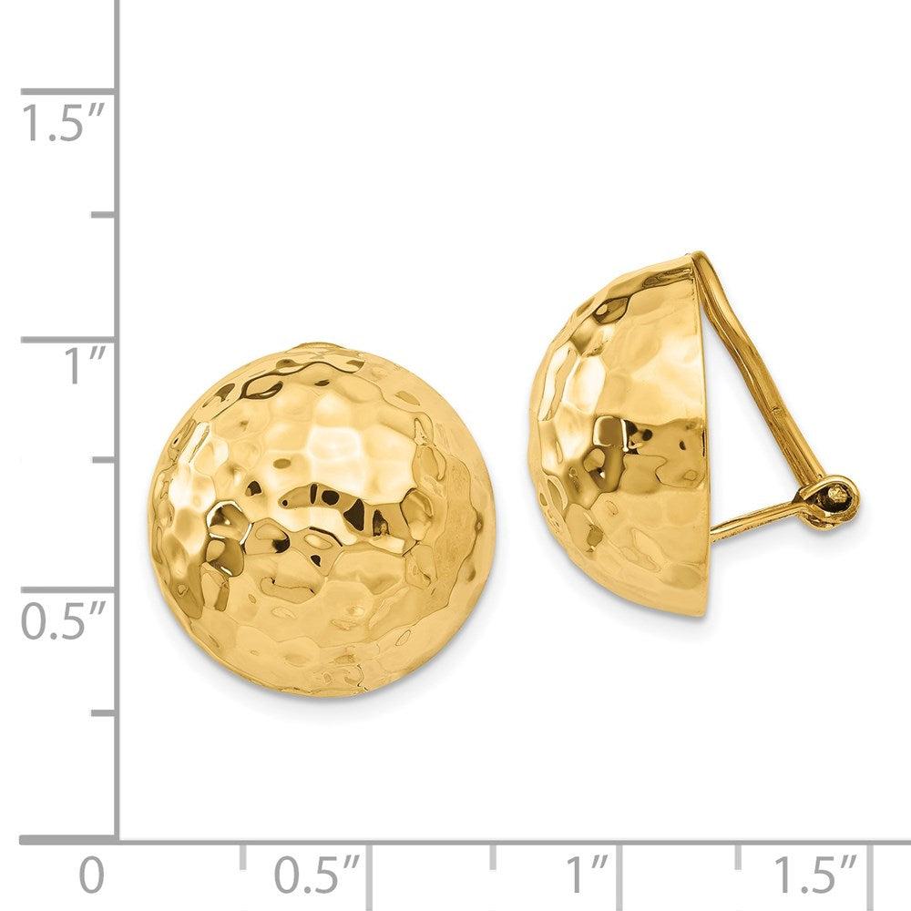 14k 18mm Hammered Half Ball Omega Back Non-pierced Earrings