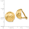 14k 14mm Hammered Half Ball Omega Back Non-pierced Earrings