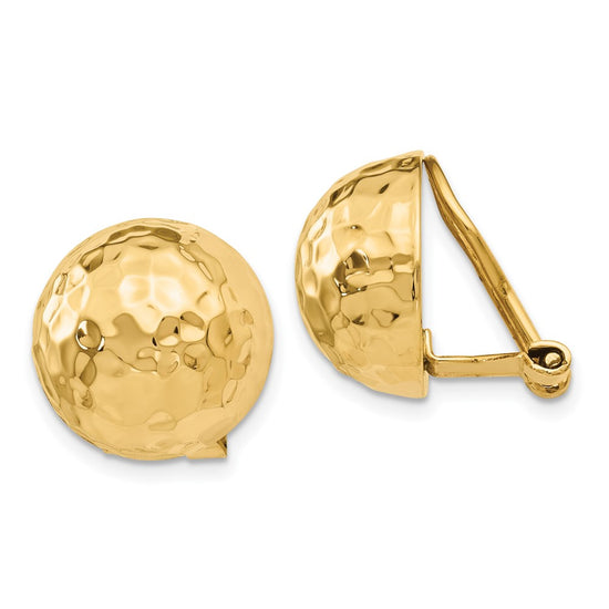 14k 14mm Hammered Half Ball Omega Back Non-pierced Earrings