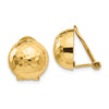 14k 12mm Hammered Half Ball Omega Back Non-pierced Earrings
