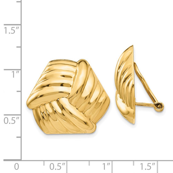 14k 21mm Ribbed Design Omega Back Non-pierced Earrings