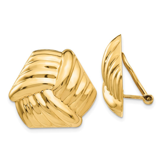 14k 21mm Ribbed Design Omega Back Non-pierced Earrings