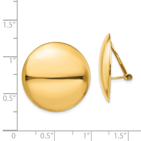 14k 24mm Polished Circle Omega Back Non-pierced Earrings