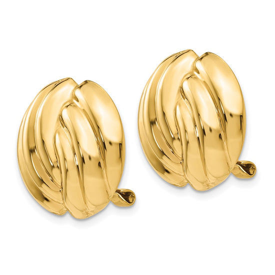 14k 19mm Polished Swirl Omega Back Non-pierced Earrings