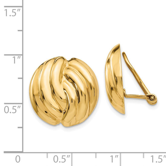 14k 19mm Polished Swirl Omega Back Non-pierced Earrings