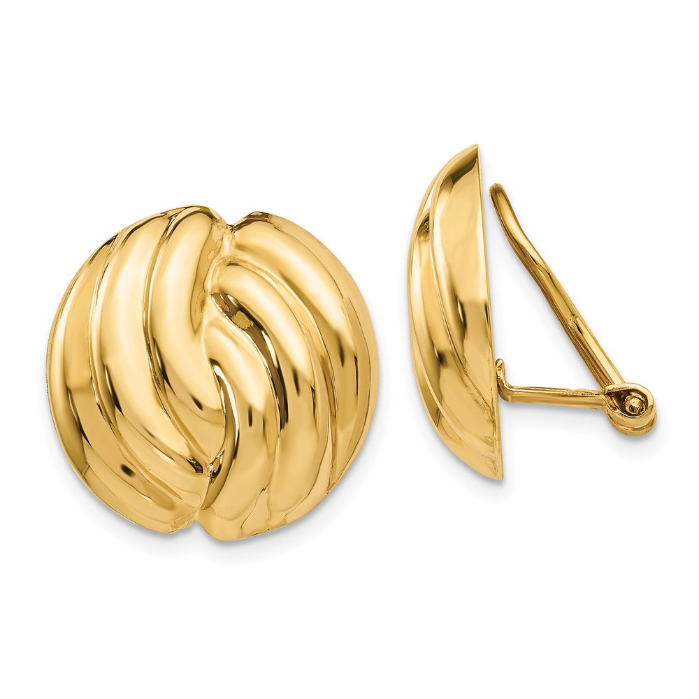 14k 19mm Polished Swirl Omega Back Non-pierced Earrings