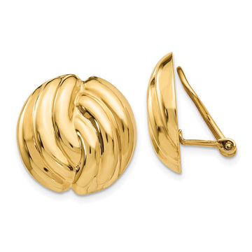 14k 19mm Polished Swirl Omega Back Non-pierced Earrings