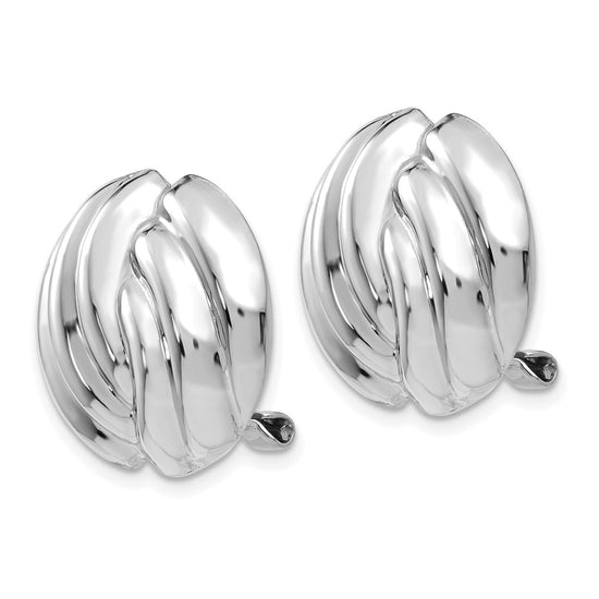 14k White Gold 19mm Polished Swirl Omega Back Non-pierced Earrings
