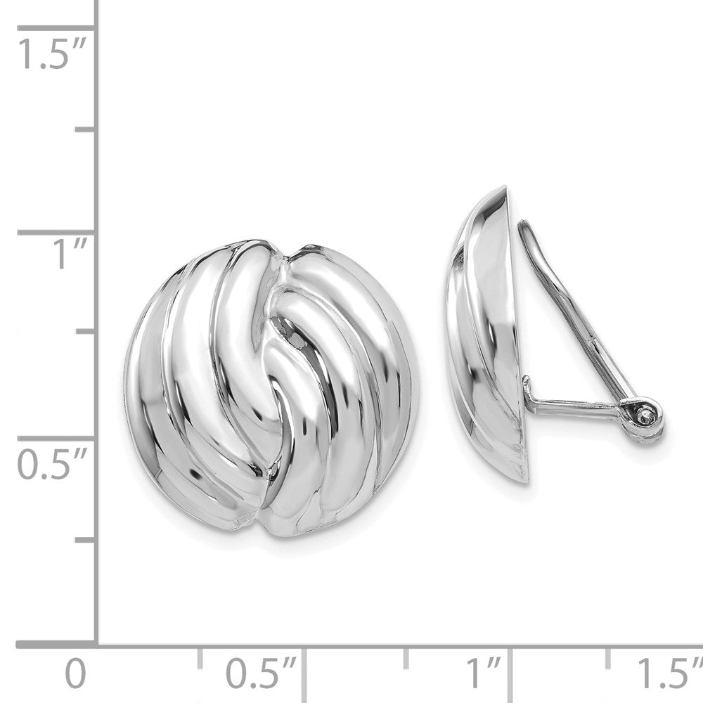 14k White Gold 19mm Polished Swirl Omega Back Non-pierced Earrings
