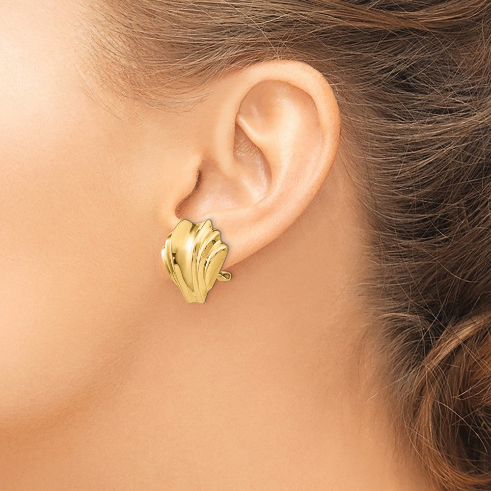 14k Polished Fan Omega Back Non-pierced Earrings