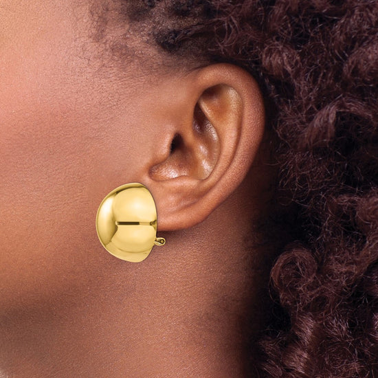 Gold Button Omega Back Earrings