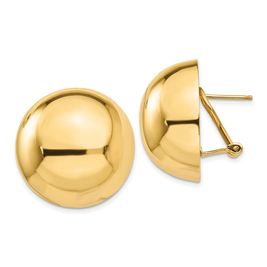 Gold Button Omega Back Earrings