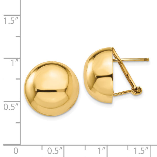 14k 16mm Polished Half Ball Omega Back Post Earrings