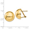 14k 16mm Polished Half Ball Omega Back Post Earrings