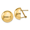 14k 16mm Polished Half Ball Omega Back Post Earrings