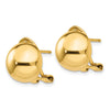 14k 12mm Polished Half Ball Omega Back Post Earrings