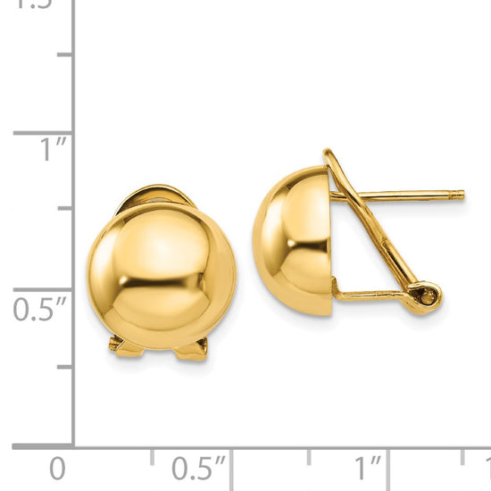 14k 12mm Polished Half Ball Omega Back Post Earrings