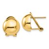 14k 12mm Polished Half Ball Omega Back Post Earrings