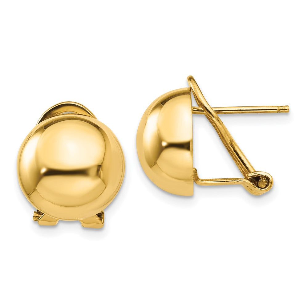 14k 12mm Polished Half Ball Omega Back Post Earrings