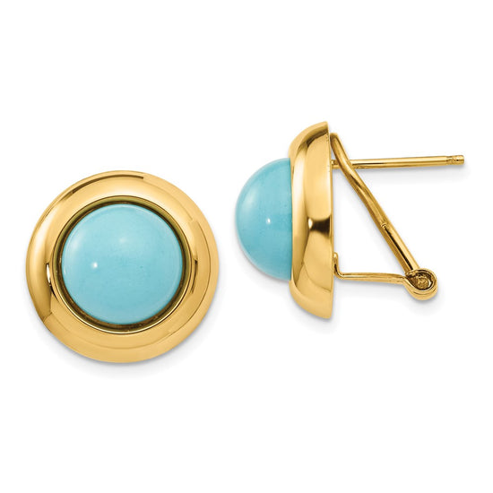 14k Reconstituted Turquoise Cabochon 16mm Omega Back Earrings