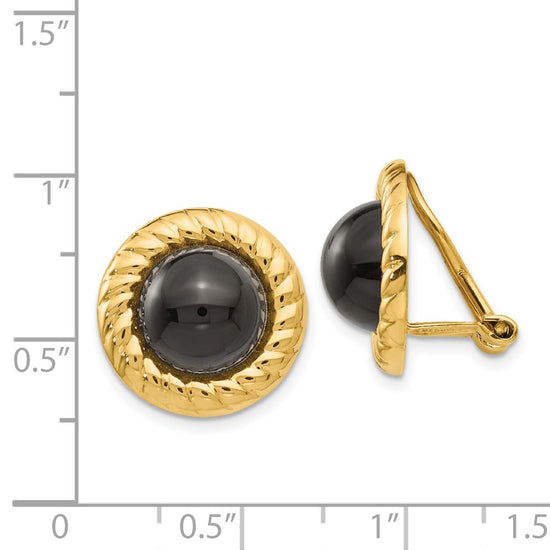 14k Omega Clip Black Onyx Cabochon 16mm Non-Pierced Earrings