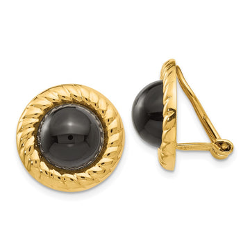 14k Omega Clip Black Onyx Cabochon 16mm Non-Pierced Earrings