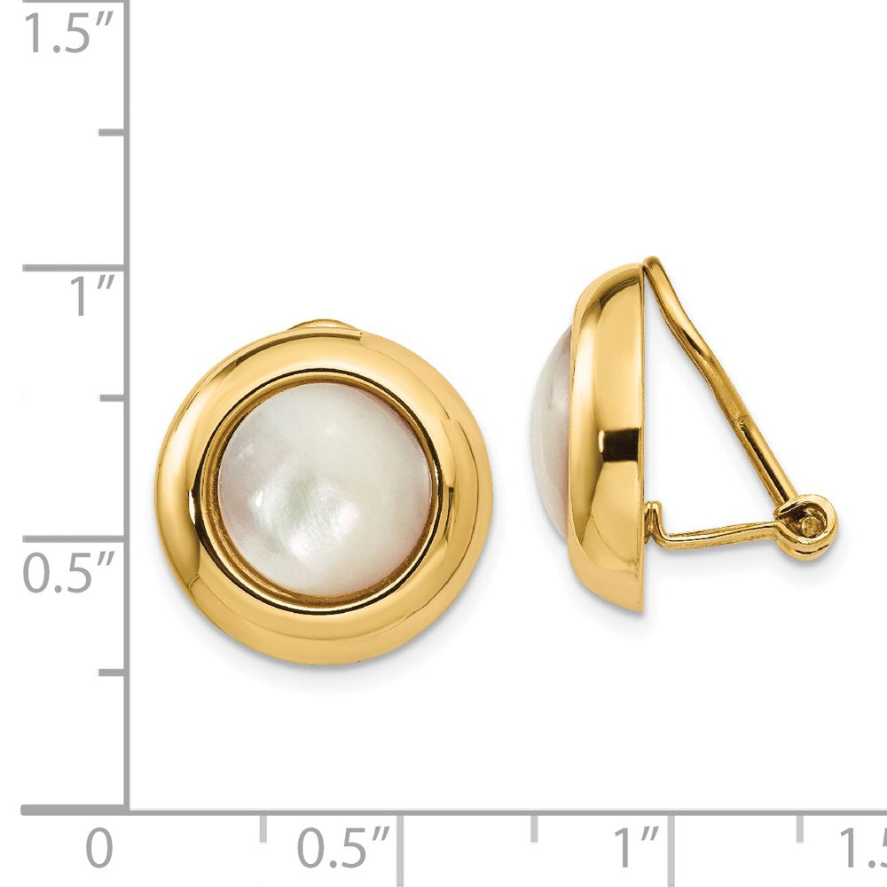14k Omega Clip Mother of Pearl Cabochon 16mm Non-pierced Earrings