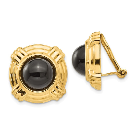14k Omega Clip Black Onyx Cabochon 18mm Non-pierced Earrings