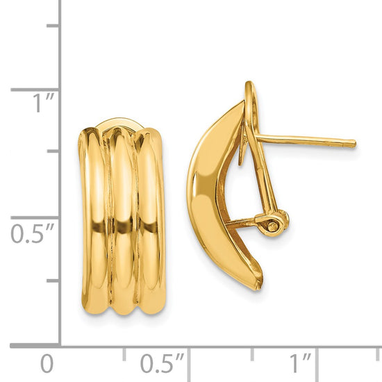 14k 8.5x20mm Polished Ribbed Omega Back Post Earrings