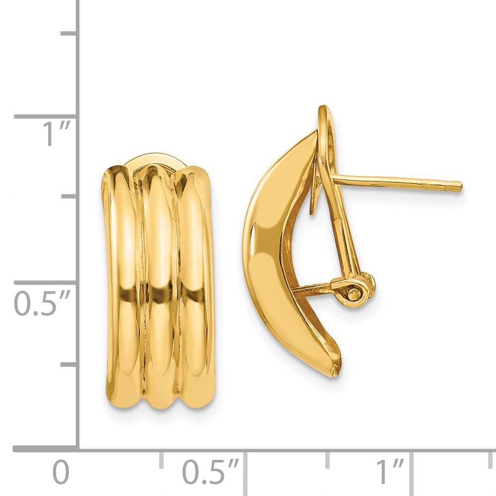 14k 8.5x20mm Polished Ribbed Omega Back Post Earrings