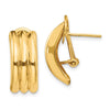 14k 8.5x20mm Polished Ribbed Omega Back Post Earrings