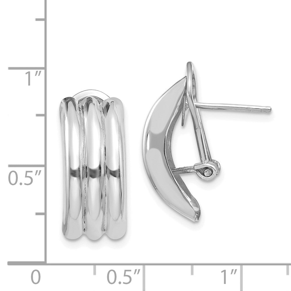 14k White Gold 8.5x20mm Polished Ribbed Omega Back Post Earrings