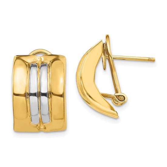 14k and White Rhodium 11.75x20mm Striped Omega Back Post Earrings
