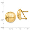 14k 16mm Ribbed Domed Omega Back Post Earrings