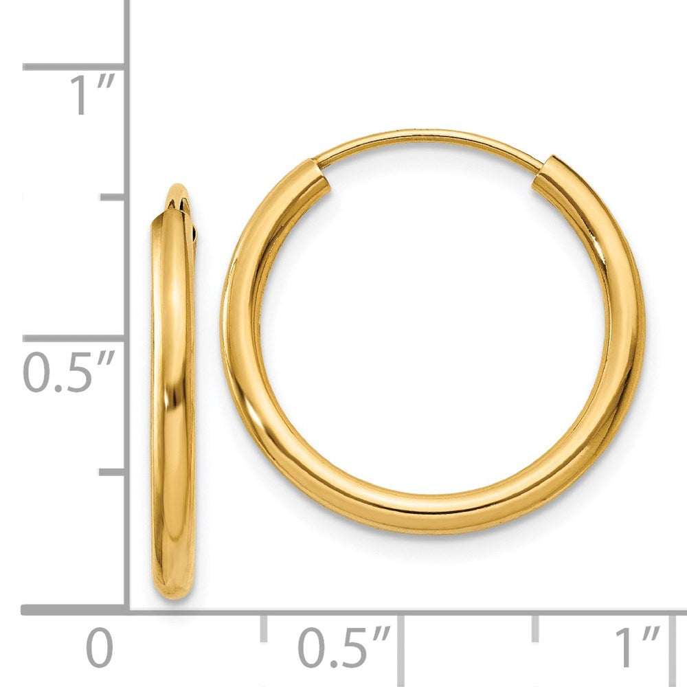 14k 2x20mm Polished Round Endless Tube Hoop Earrings