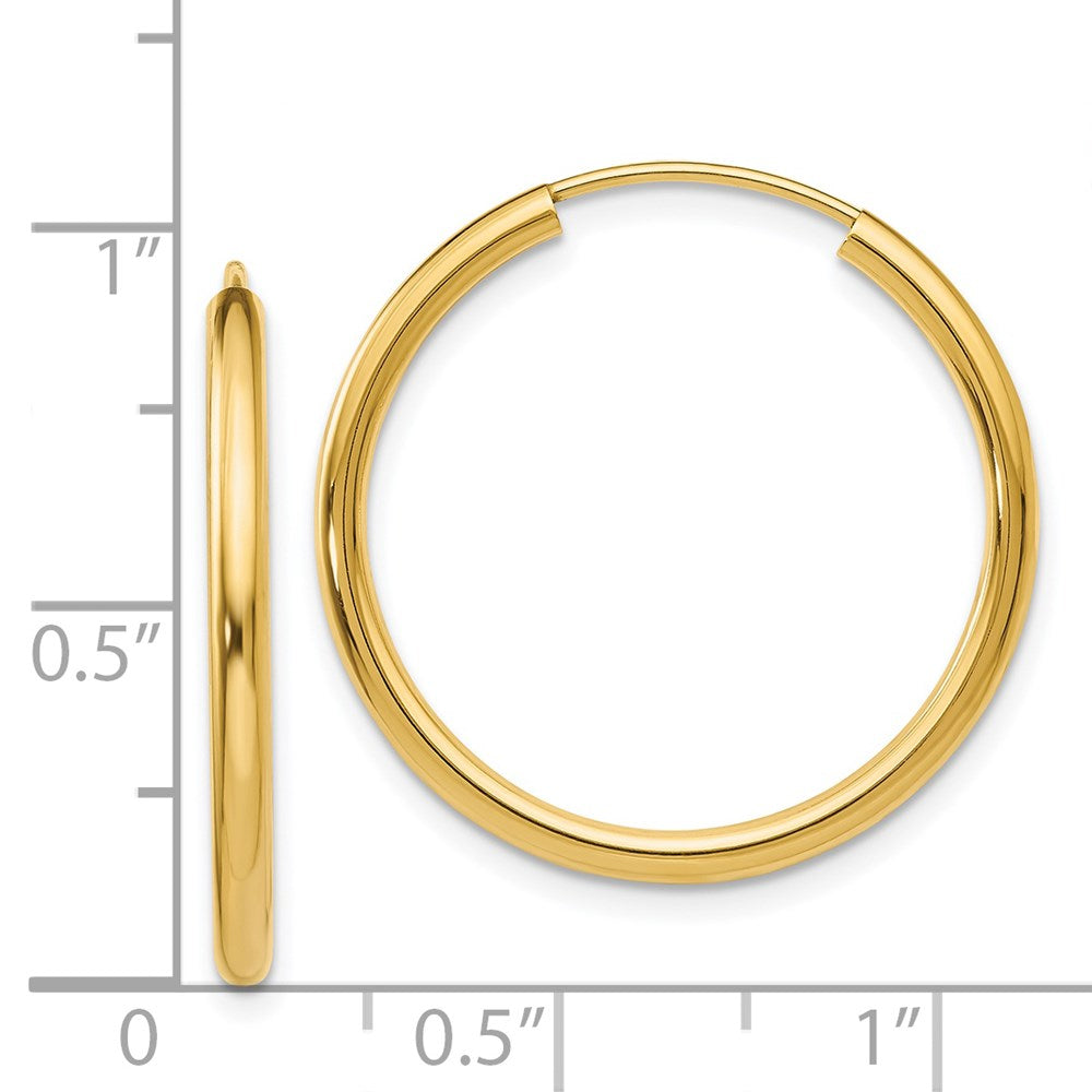 14k 2x25mm Polished Round Endless Tube Hoop Earrings