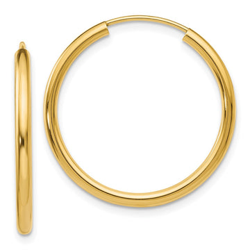 14k 2x25mm Polished Round Endless Tube Hoop Earrings