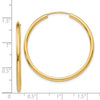 14k 2x35mm Polished Round Endless Tube Hoop Earrings