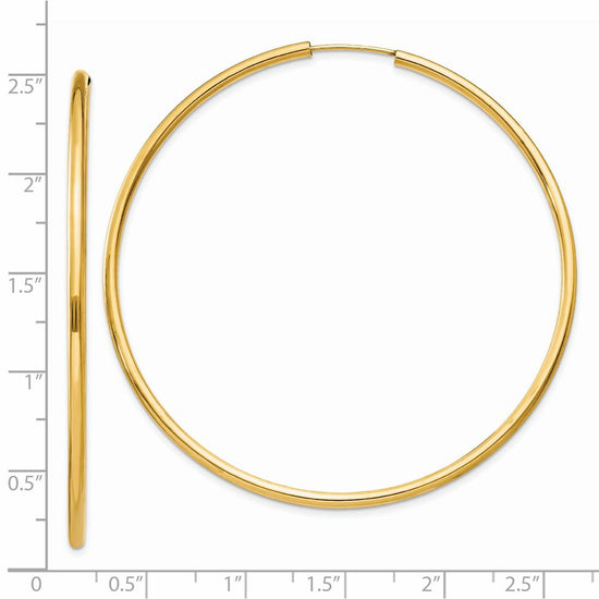 14k 2x60mm Polished Round Endless Tube Hoop Earrings