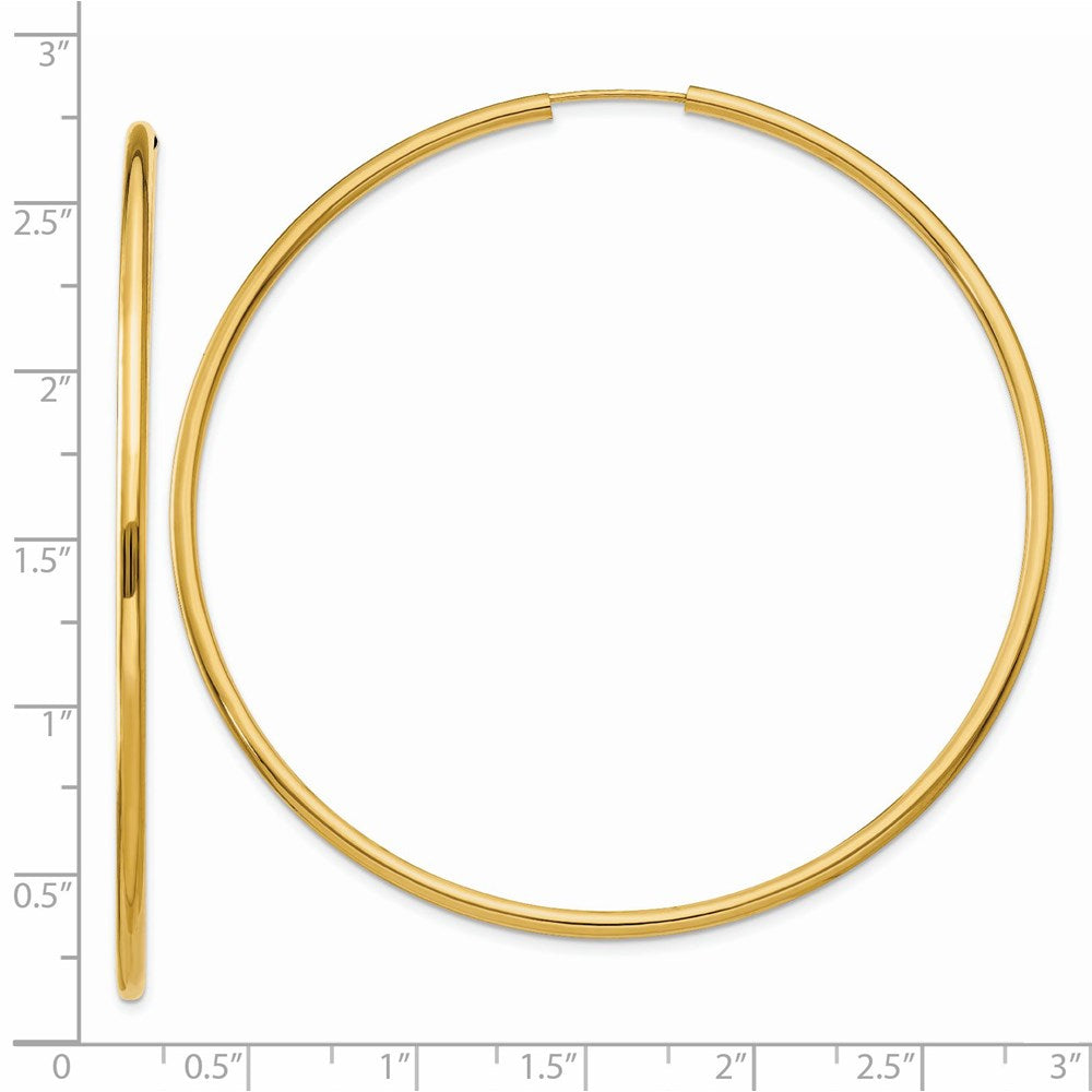 14k 2x65mm Polished Round Endless Tube Hoop Earrings