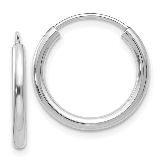 14k White Gold 2x17mm Polished Round Endless Tube Hoop Earrings