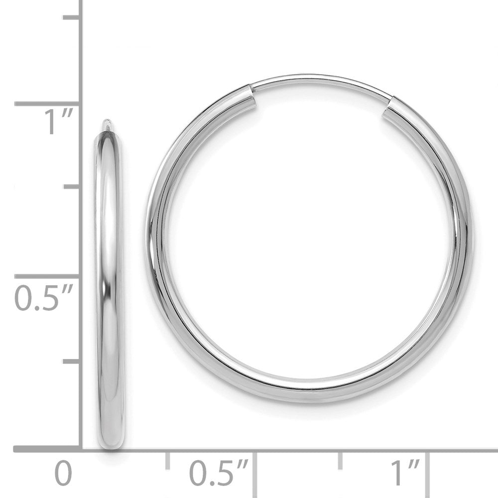 14k White Gold 2x25mm Polished Round Endless Tube Hoop Earrings