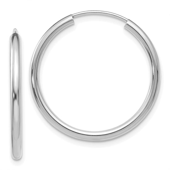 14k White Gold 2x25mm Polished Round Endless Tube Hoop Earrings