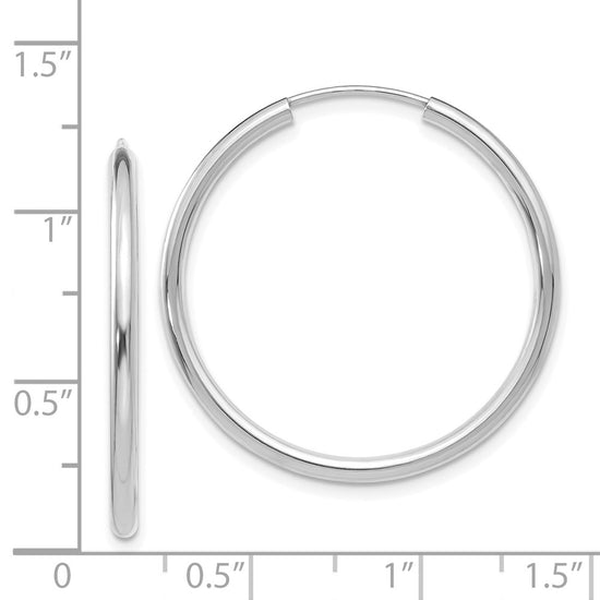 14k White Gold 2x30mm Polished Round Endless Tube Hoop Earrings