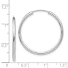 14k White Gold 2x30mm Polished Round Endless Tube Hoop Earrings