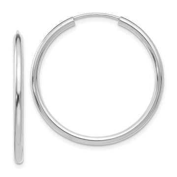 14k White Gold 2x30mm Polished Round Endless Tube Hoop Earrings