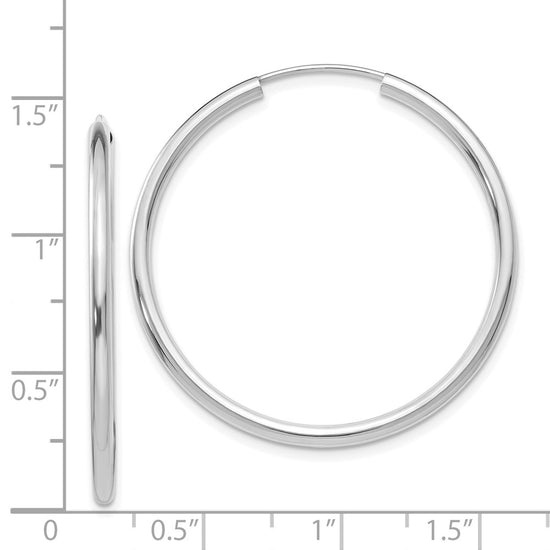 14k White Gold 2x35mm Polished Round Endless Tube Hoop Earrings