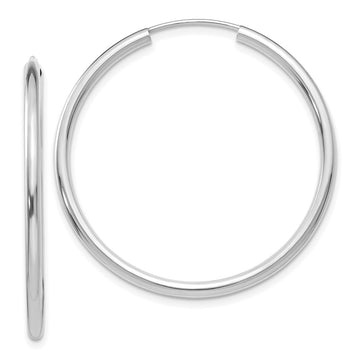 14k White Gold 2x35mm Polished Round Endless Tube Hoop Earrings